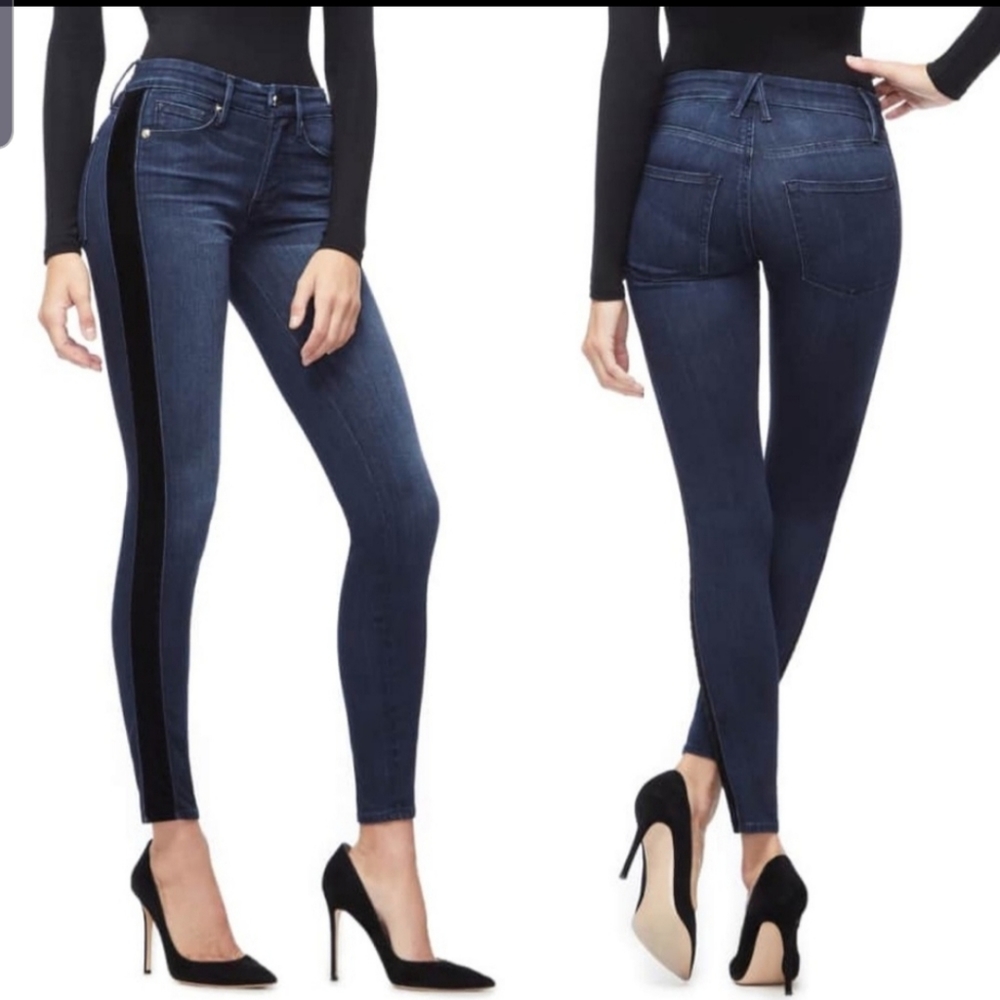 Good American good waist velvet tuxedo stripe jean